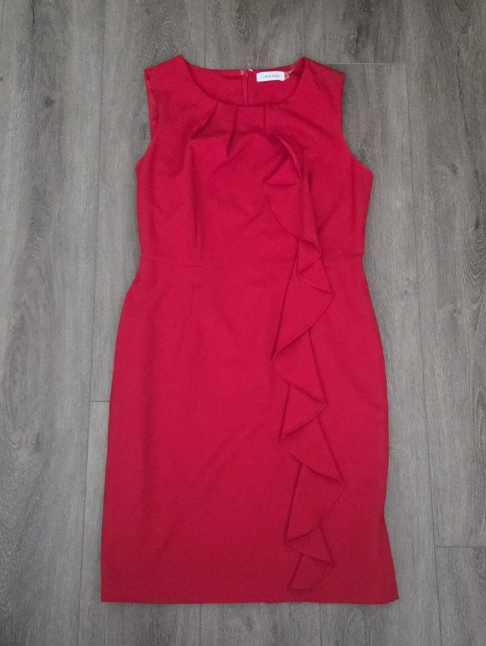 Calvin Klein Red Sleeveless Ruffle Sheath Dress Women Size 8